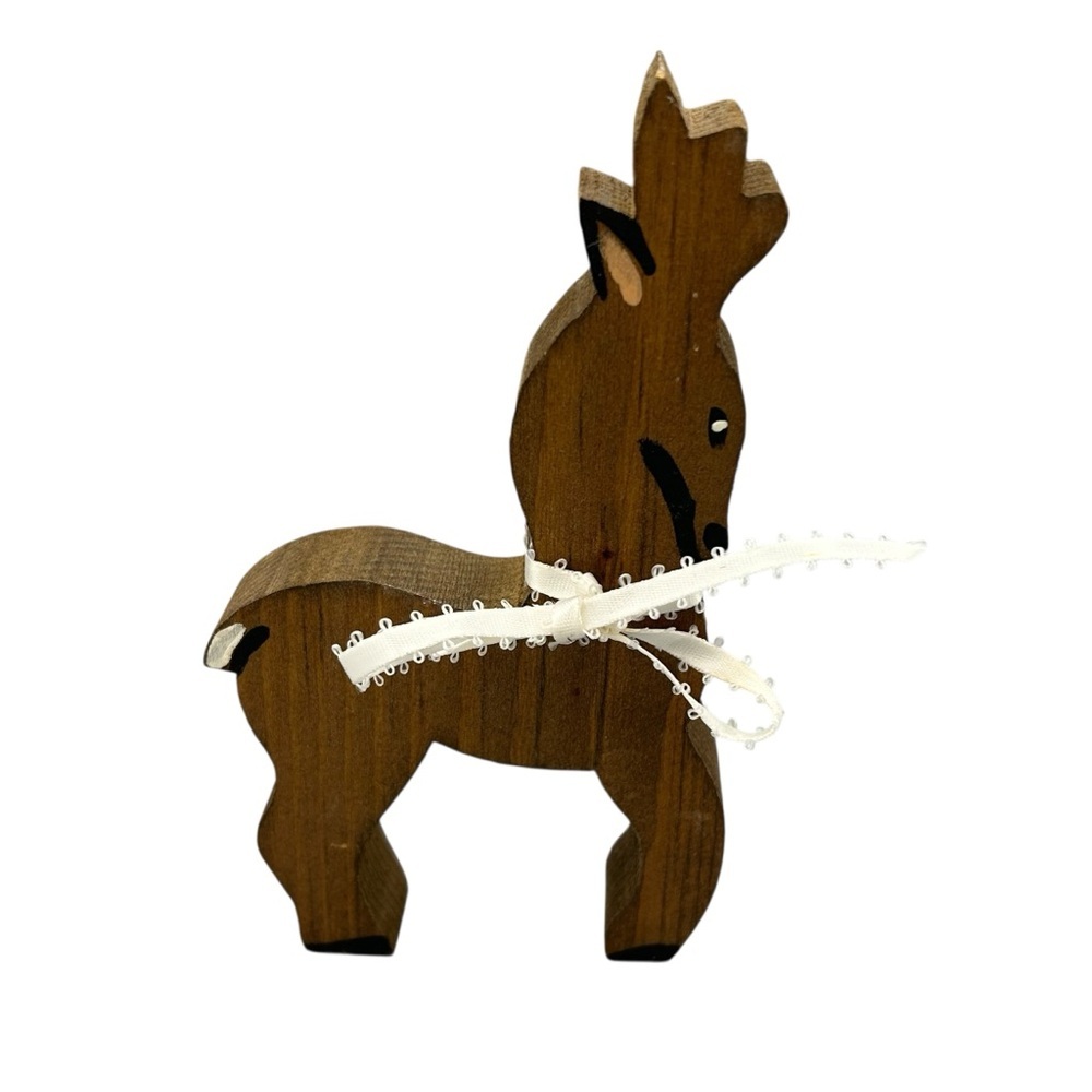 Vintage Wooden Reindeer Figurine – Handcrafted Rustic Decor Holiday Cottagecore